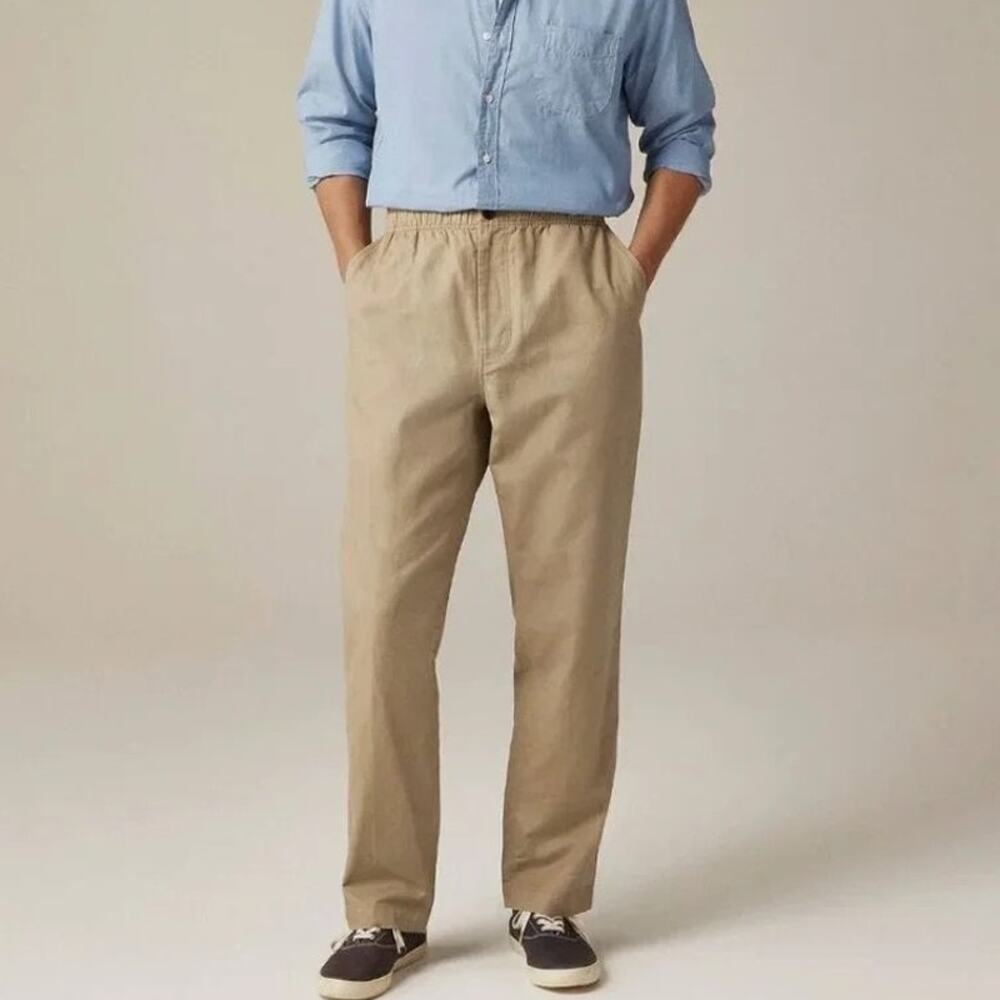 New J.Crew Pier Khaki Linen Blend Pants Men's Small Coastal Preppy Old Money
